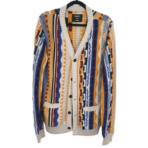 Grandpa 3D‎ Knit Patterned Cardigan XL Colorful Stripe Indie Boho Artsy Textured